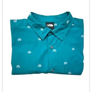 The North Face Turquoise Button Down Shirt with Cloud Pattern Men’s Turquoise L